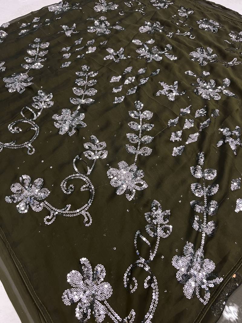 Mehendi Color Sequence Silk Designer Saree With  Silk Sequence Blouse